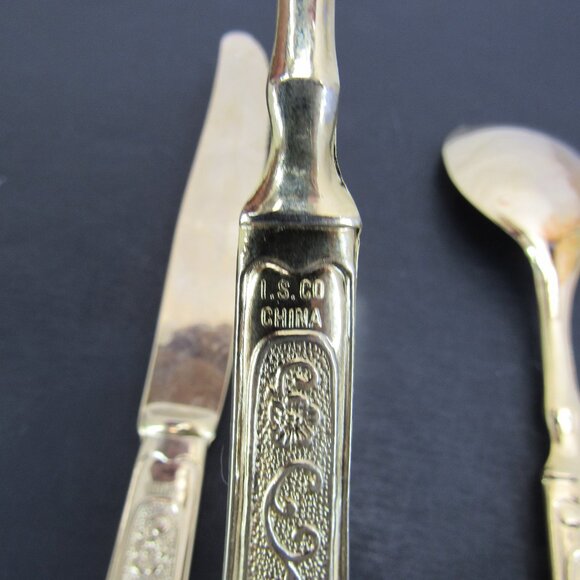 International Silver Co China Gold Plate Flowers & Scrolls Flatware Set 4 Piece - Picture 9 of 10
